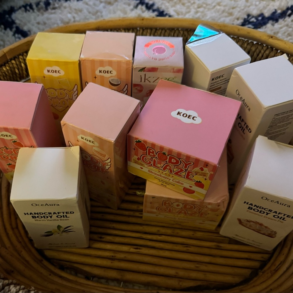 Large assortment of body oils and body butter